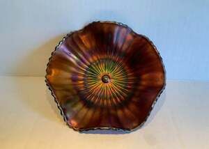 VTG Northwood Smooth Rays amethyst carnival glass ruffled edge bowl